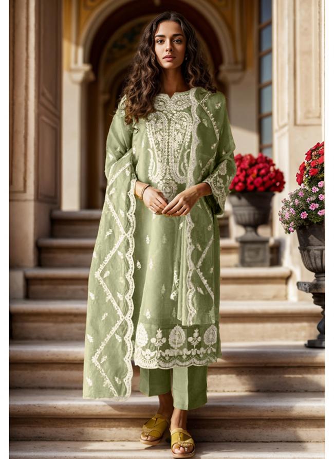 Organza Green Eid Wear Embroidery Work Readymade Pakistani Suit